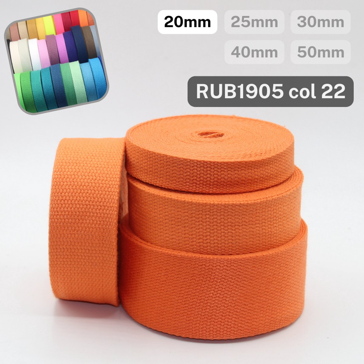 10 Meter KATOEN TASSENBAND, Breedte 30mm, Kleur ORANJE 22